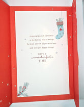 Christmas card to Both of You, Christmas stocking, Central opening Christmas Card